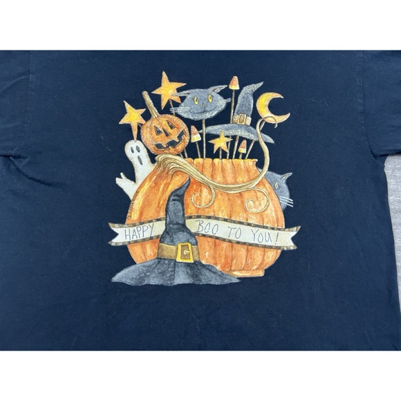 Happy Boo To You Halloween Shirt Mens Large Black Short Sleeve Witch Pumpkin‎ - Picture 4 of 12